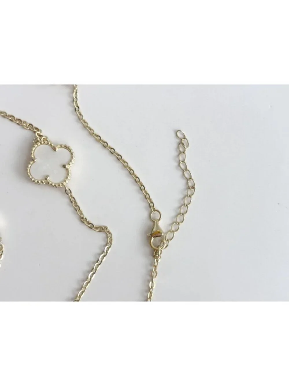 4 Leaf Clover Faux Moonstone Cable Chain Link Vintage Ultra Long Necklace - 36
